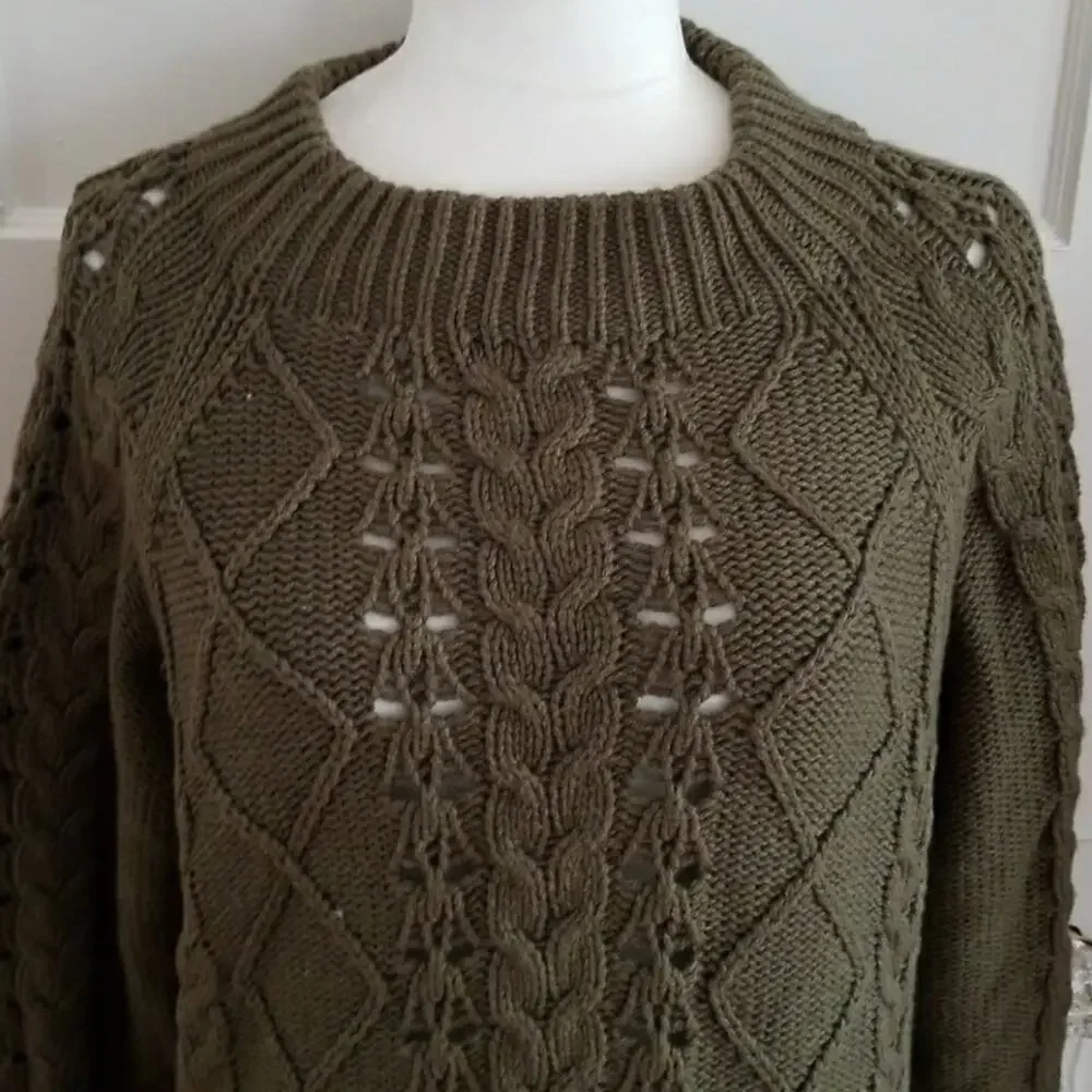 New J.Crew Chunky Knit Olive Cable knit sweater Size XXL Preppy Old Money